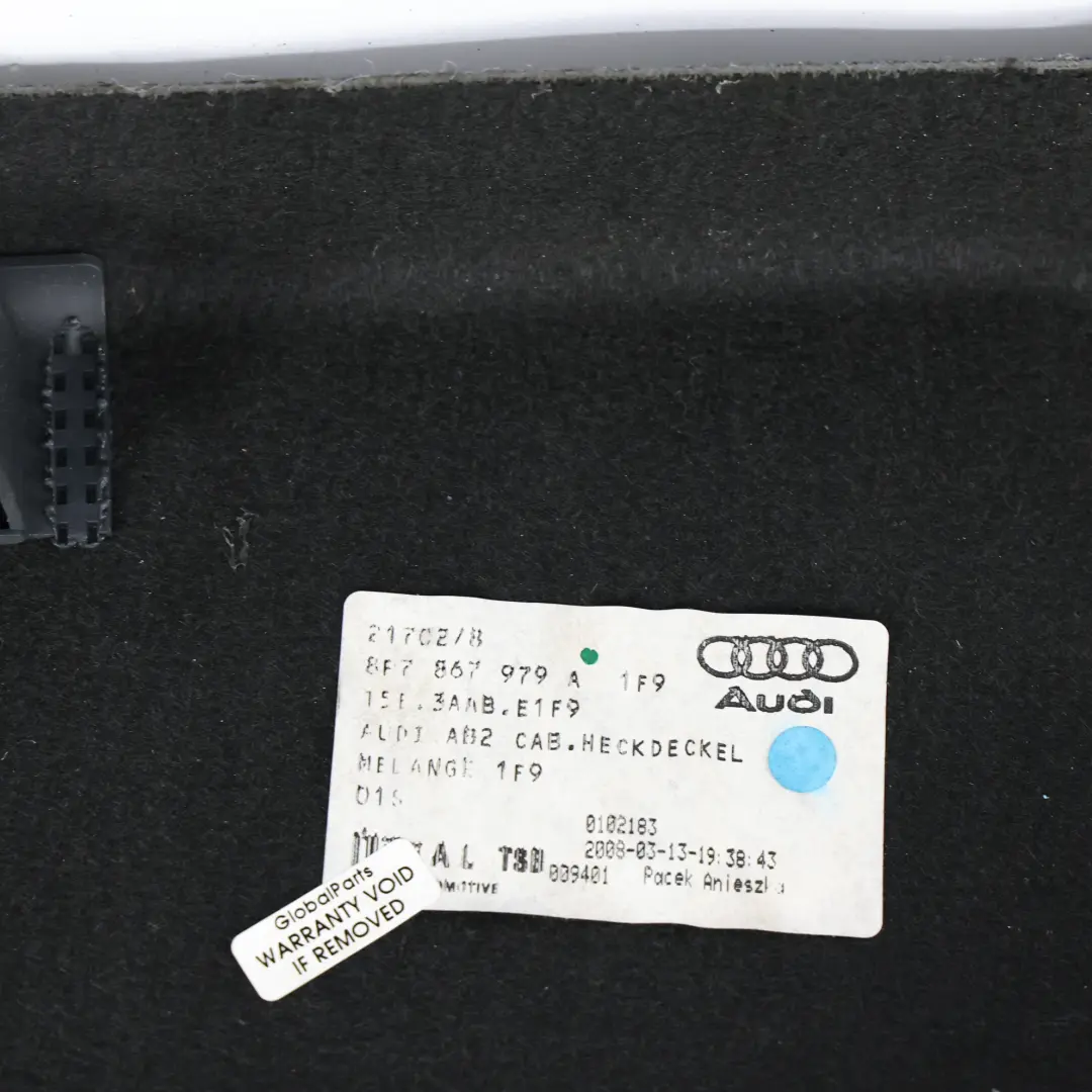 Panel Aislante Sonido Tapa Maletero para Audi A3 8P Cabrio con número de pieza 8P7867979A Audi A3 8P Cabrio Panel Aislante Sonido Tapa Maletero - SKU 8P7867979A - Número de pieza 8P7867979A