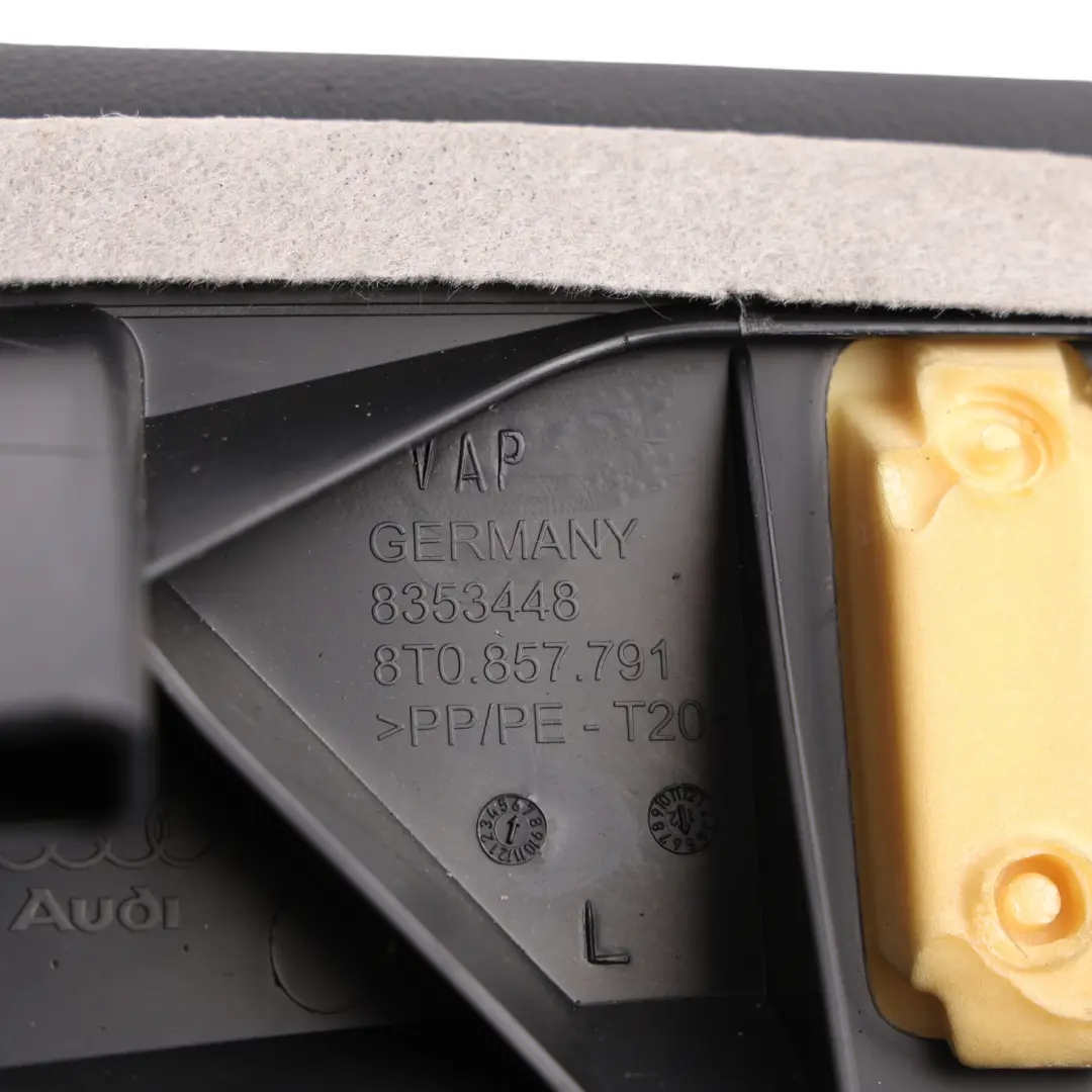 Audi A4 B8 A5 8T Pannello Laterale Sedile Posteriore Sinistro Similpelle Nero - SKU 8T0857791-1 - Numero di parte 8T0857791
