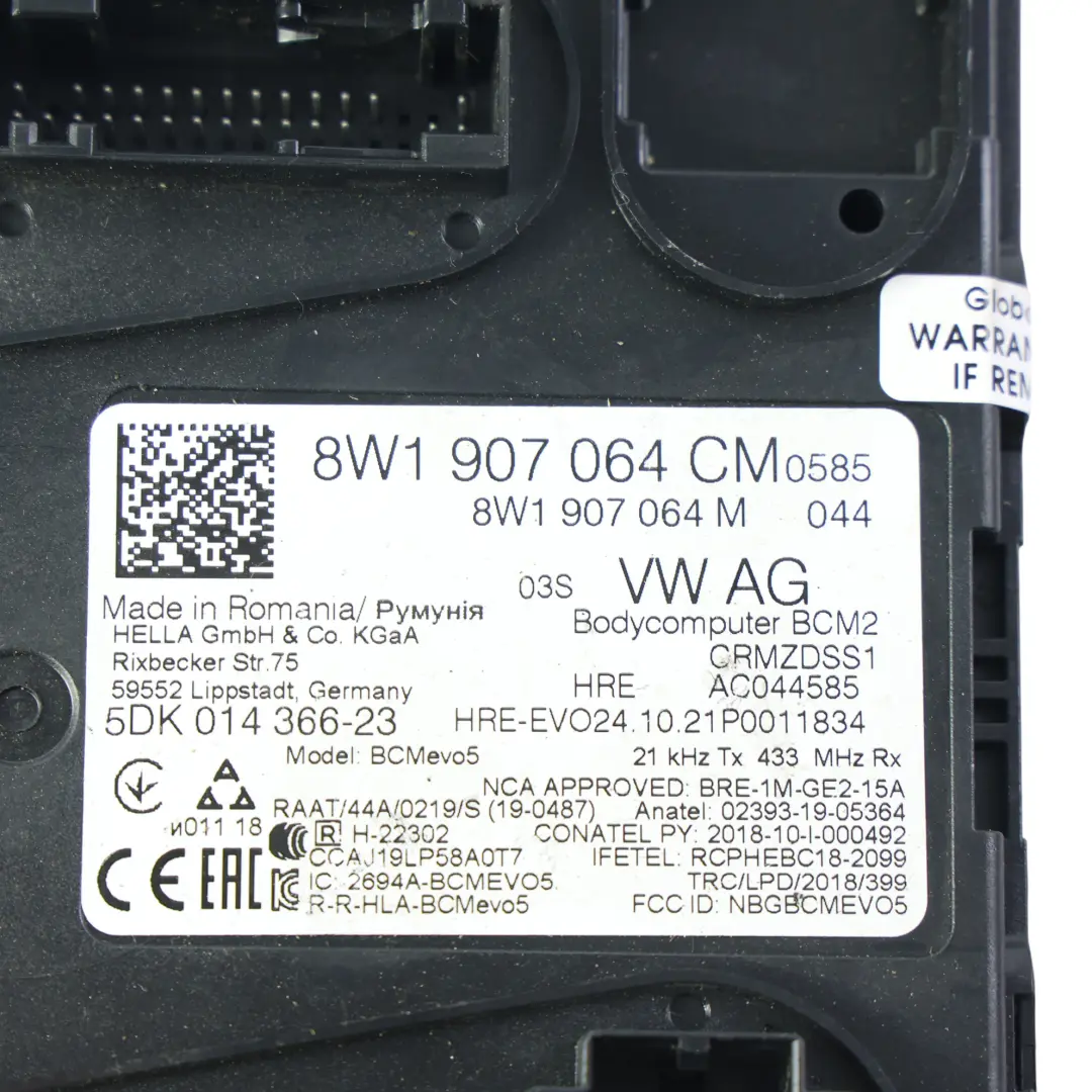 Audi Q7 4M Body Control Module BCM Comfort Control Unit Power Supply - SKU 8W1907064CM - Part number 8W1907064CM