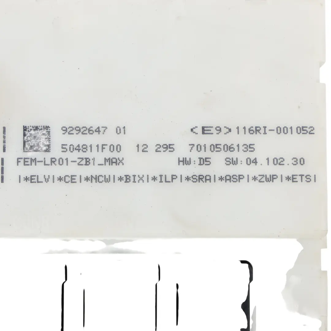 BMW F20 F21 Módulo Control Carrocería BCM FEM Unidad 1.6 Diésel N47D16A - SKU 9292647 - Número de pieza 9292647