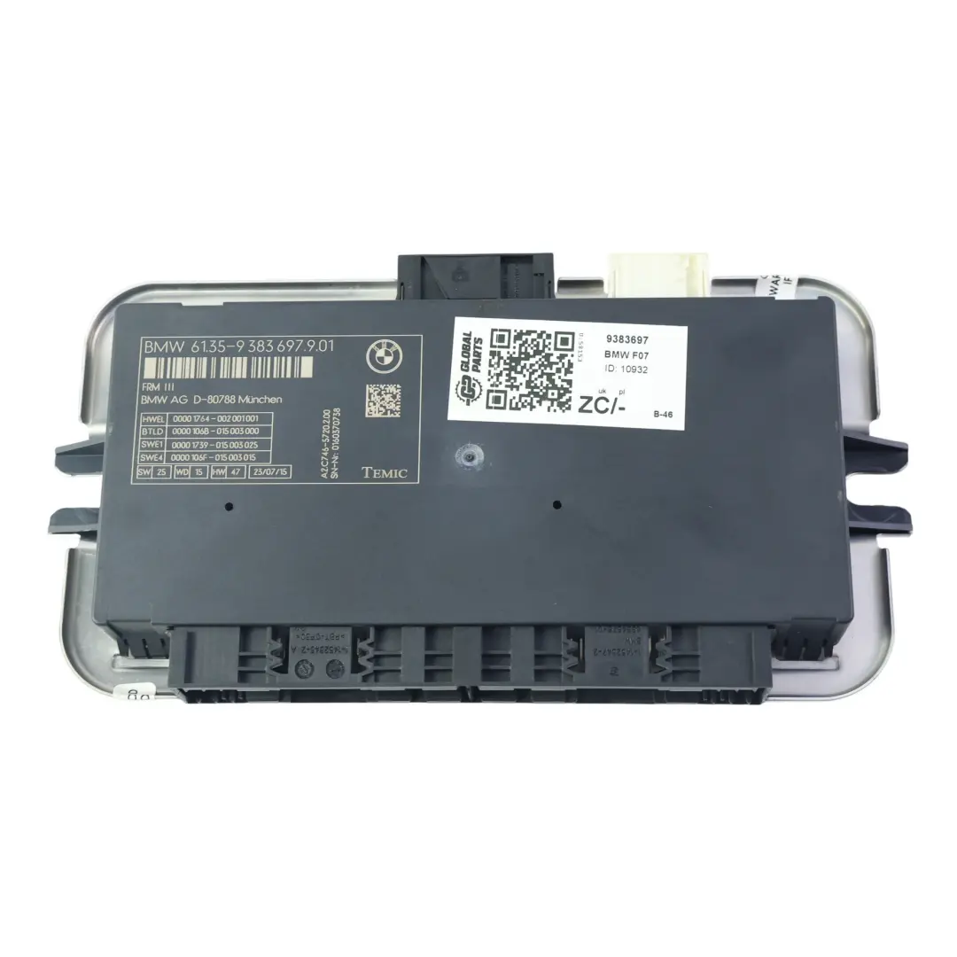 Footwell Light Control Module FRM III ECU Unit to BMW F07 LCI F20 F21 F30 with Part number 9383697 BMW F07 LCI F20 F21 F30 Footwell Light Control Module FRM III ECU Unit - SKU 9383697 - Part number 9383697