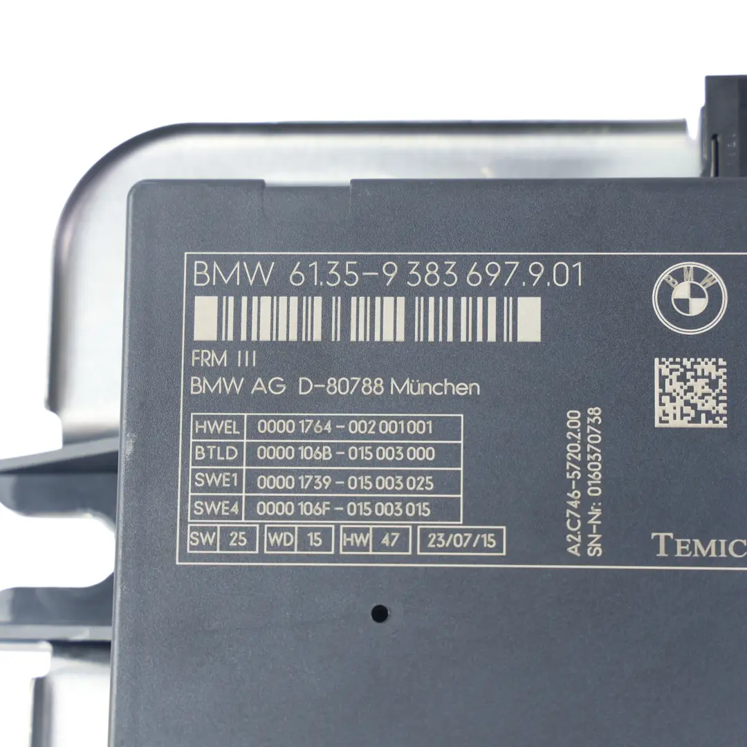 BMW F07 LCI F20 F21 F30 Module Commande Lumière Habitacle FRM III ECU - SKU 9383697 - Numéro de pièce 9383697
