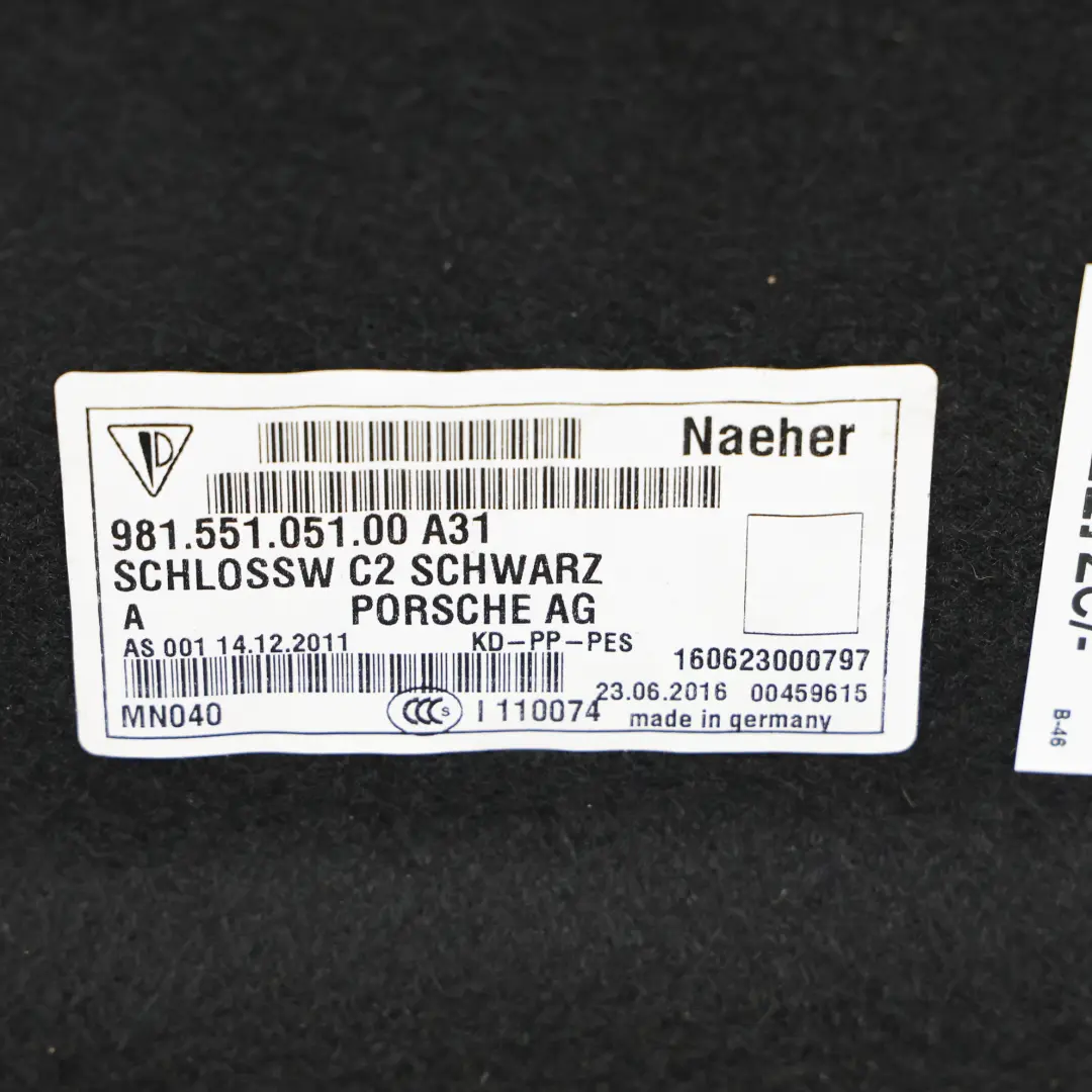 Porsche Boxster Cayman 982 Revestimiento Moqueta Maletero Delantero - SKU 98155105100 - Número de pieza 98155105100