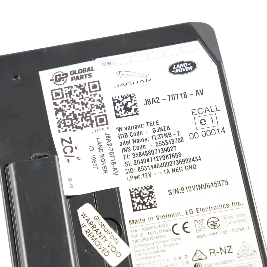 Telematics Control Unit ECU to Range Rover Discovery L550 Evoque L551 with Part number J8A2-70718-AV Range Rover Discovery L550 Evoque L551 Telematics Control Unit ECU - SKU J8A2-70718-AV - Part number J8A2-70718-AV