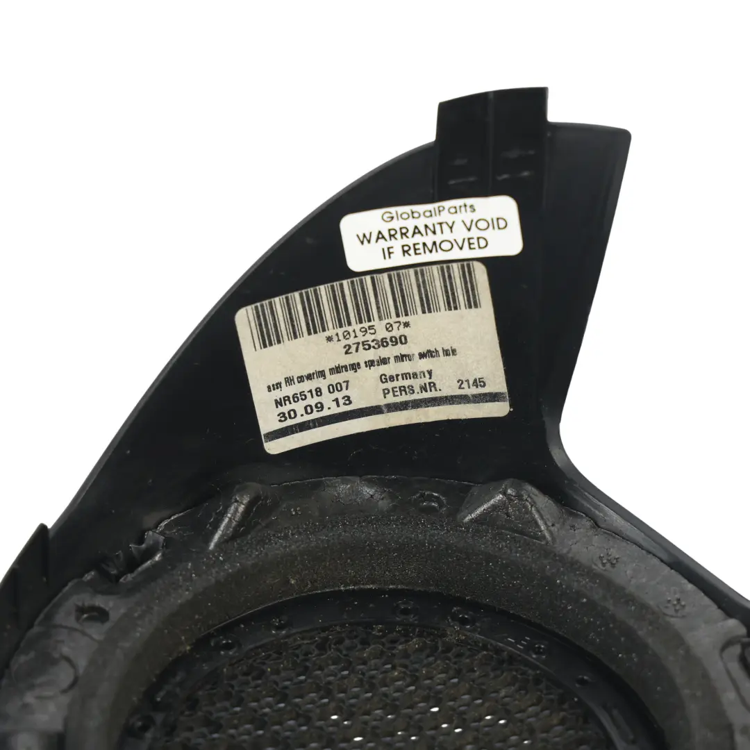 Door Speaker Cover Grille Black Right O/S to Mini Cooper R55 R56 R57 with Part number 2753694 Mini Cooper R55 R56 R57 Door Speaker Cover Grille Black Right O/S - SKU RHD-2753694-1 - Part number 2753694