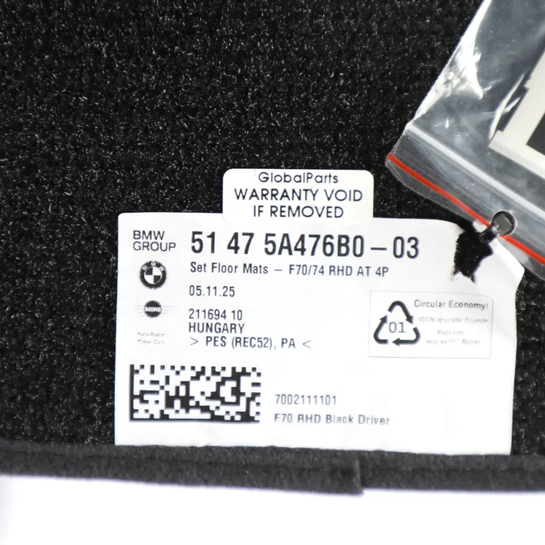 F74 Floor Mats Carpet Mats Set Front Rear 5A476B0 to BMW F70 with Part number 5B33668 BMW F70 F74 Floor Mats Carpet Mats Set Front Rear 5A476B0 - SKU RHD-5B33668 - Part number 5B33668