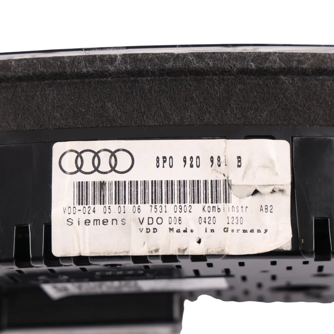 Audi A3 8P Instrument Cluster Speedometer Clocks Diesel Manual - SKU RHD-8P0920981B - Part number 8P0920981B