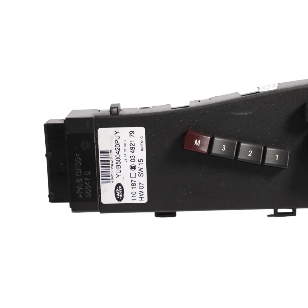 Memory Switch Panel Front Right O/S to Range Rover L322 Seat with Part number YUB500420PUY Range Rover L322 Seat Memory Switch Panel Front Right O/S - SKU RHD-YUB500420PUY - Part number YUB500420PUY