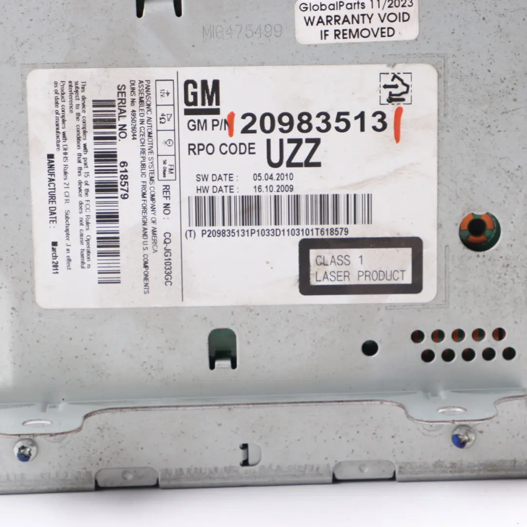 Player Radio Stereo Head Unit to Vauxhall Astra J Insignia A CD with Part number 20983513 Vauxhall Astra J Insignia A CD Player Radio Stereo Head Unit - SKU 20983513 - Part number 20983513