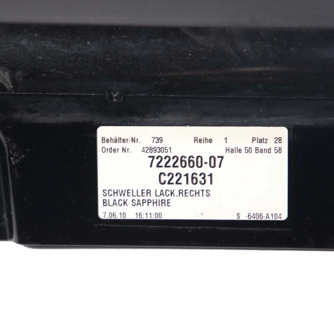 BMW F07 GT Side Skirt Door Sill Panel Right O/S Black Sapphire Metallic - 475 - SKU 2163783-BS - Part number 2163783