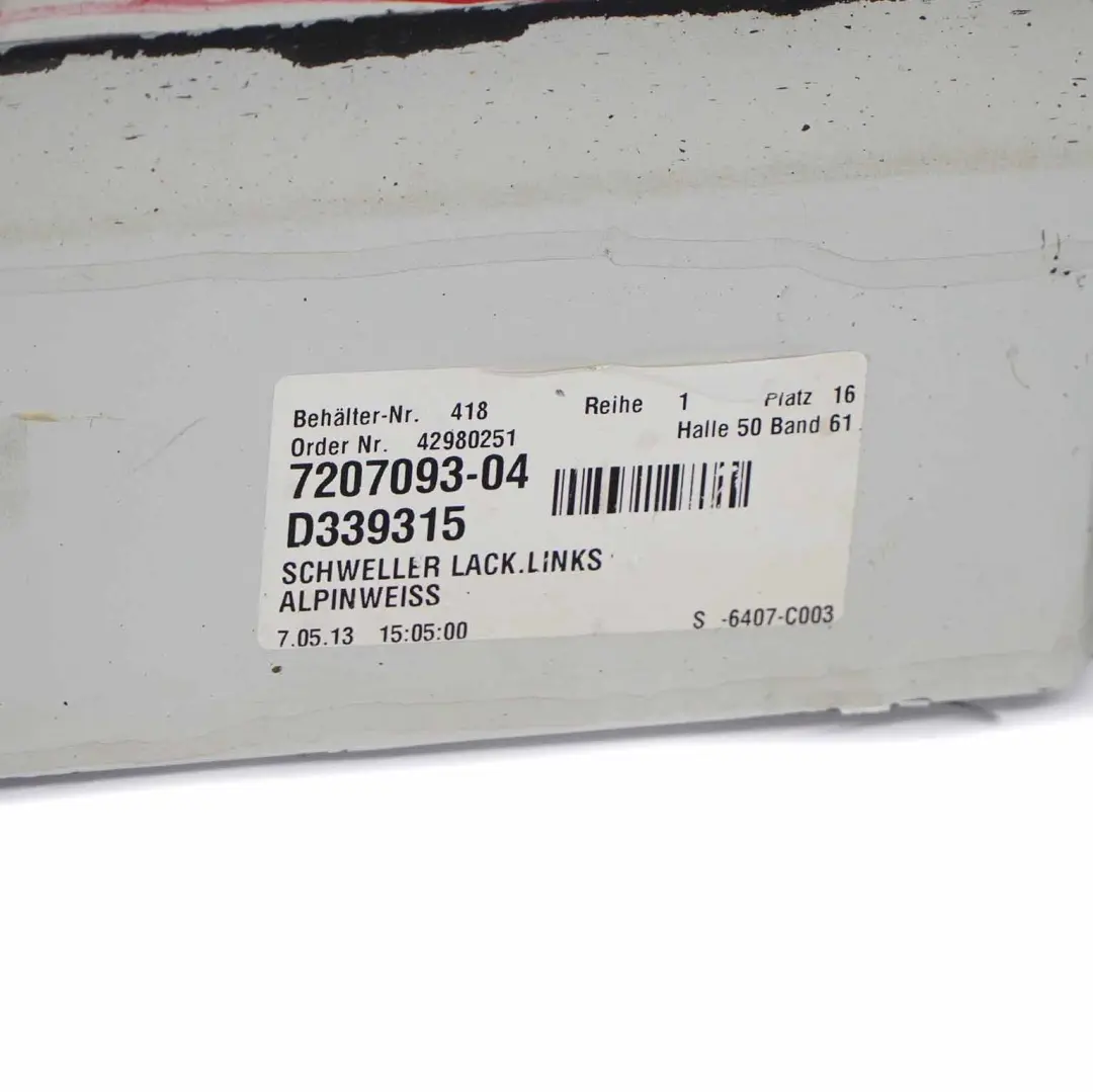 BMW F10 F11 Side Skirt Door Sill Cover Panel Left N/S Alpinweiss 3 - 300 - SKU 2209827-AW1 - Part number 2209827