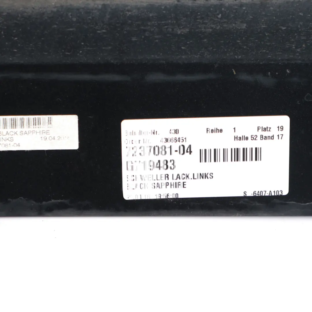 Door Sill Cover Skirt Panel Left N/S Black Sapphire Metallic 475 to BMW F10 F11 with Part number 2209827 BMW F10 F11 Door Sill Cover Skirt Panel Left N/S Black Sapphire Metallic 475 - SKU 2209827-BS - Part number 2209827