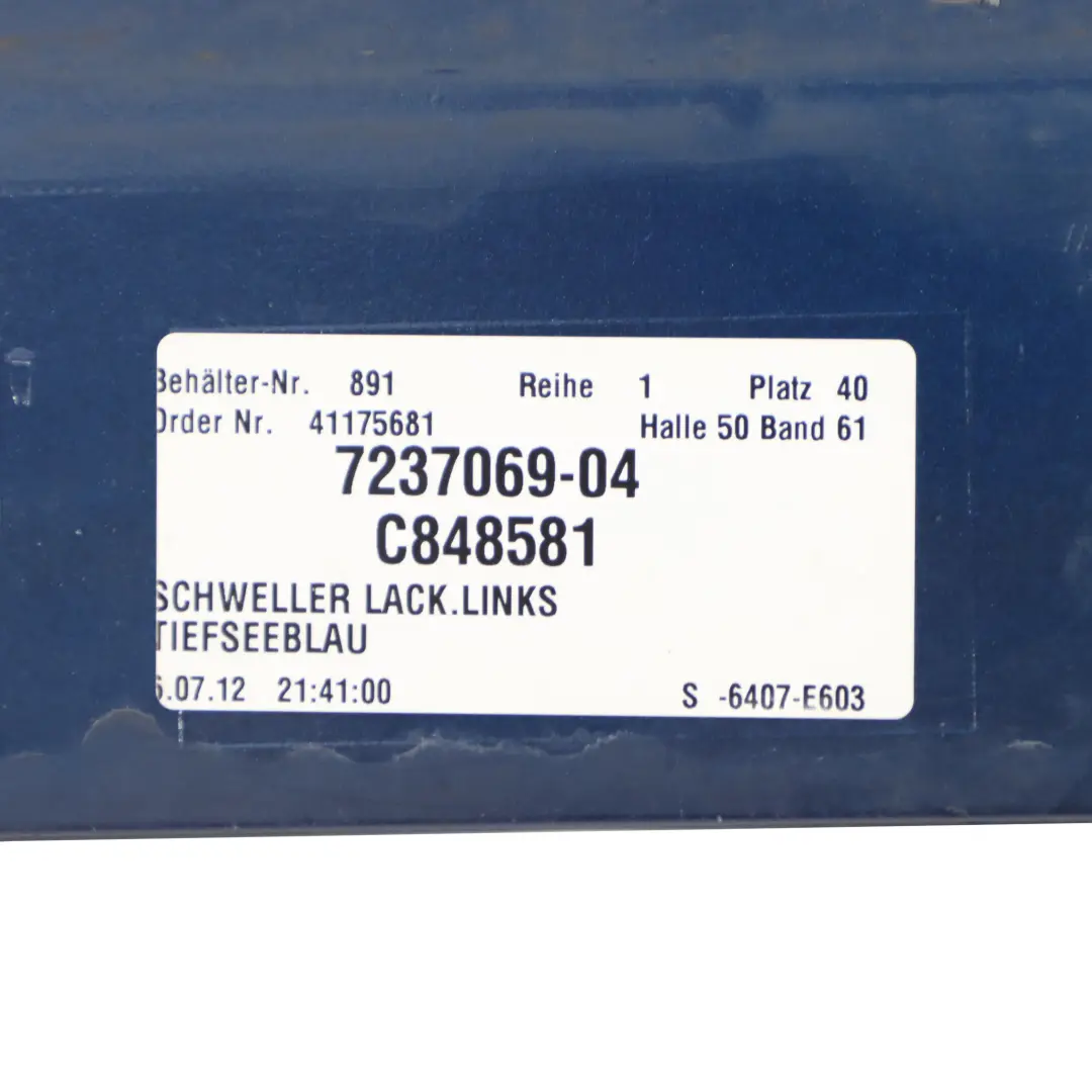 Seitenschwellerabdeckung Türschwellerabdeckung links Tiefseeblau A76 für BMW F10 F11 mit Teilenummer 2209827 BMW F10 F11 Seitenschwellerabdeckung Türschwellerabdeckung links Tiefseeblau A76 - SKU 2209827-DSB - Teilenummer 2209827