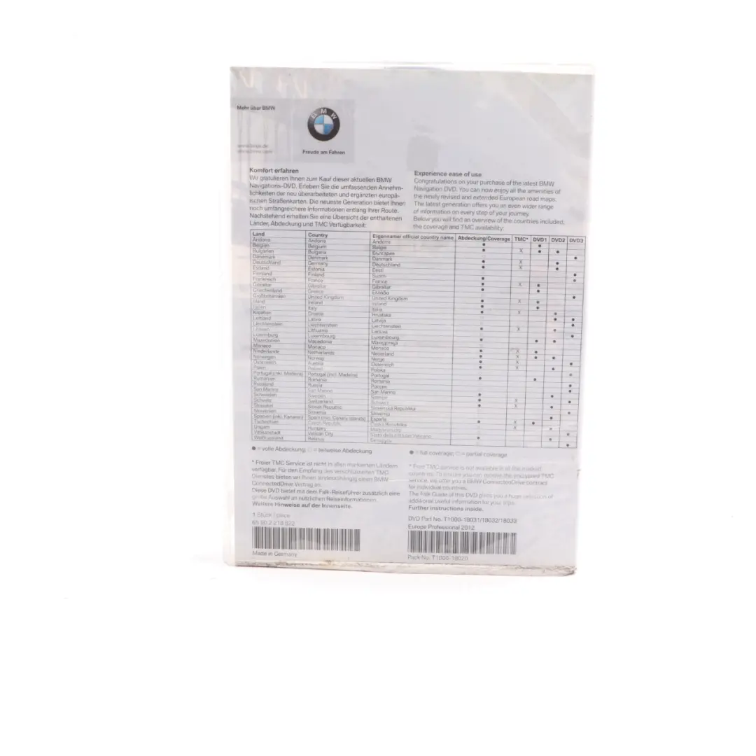 BMW Disc Professional Navigation DVD Road Map Europe 2012 - SKU 2218522 - Part number 2218522