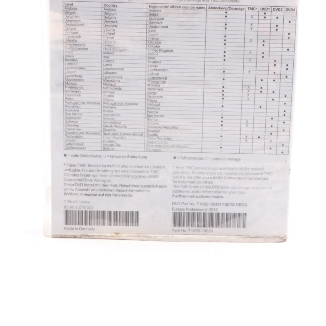 BMW Disc Professional Navigation DVD Road Map Europe 2012 - SKU 2218522 - Part number 2218522