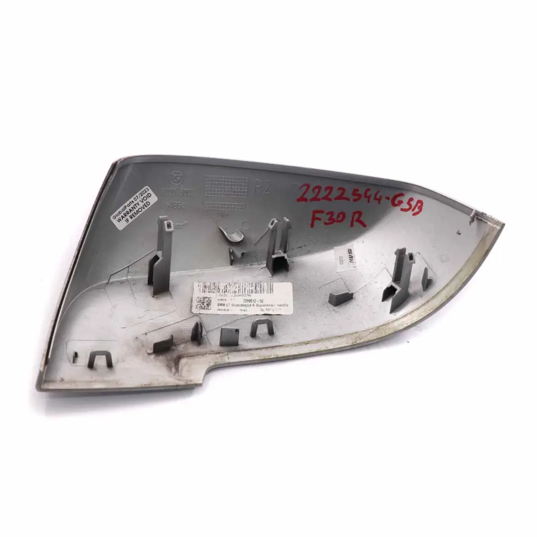 Cap Casing Right Mirror Wing Glacier Silver Metallic - A83 to BMW F30 F31 Cover with Part number 2222544 BMW F30 F31 Cover Cap Casing Right Mirror Wing Glacier Silver Metallic - A83 - SKU 2222544-GSB - Part number 2222544