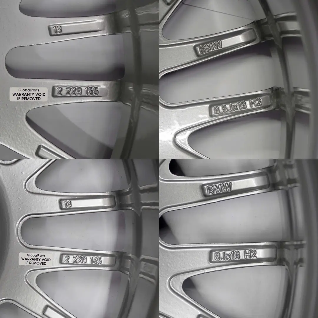 Complete Set 4x Alloy Wheel Rim 18" V Spoke 72 2229145 2229155 to BMW E46 Silver with Part number 2229145/2229155 BMW E46 Silver Complete Set 4x Alloy Wheel Rim 18" V Spoke 72 2229145 2229155 - SKU 2229145/2229155 - Part number 2229145/2229155