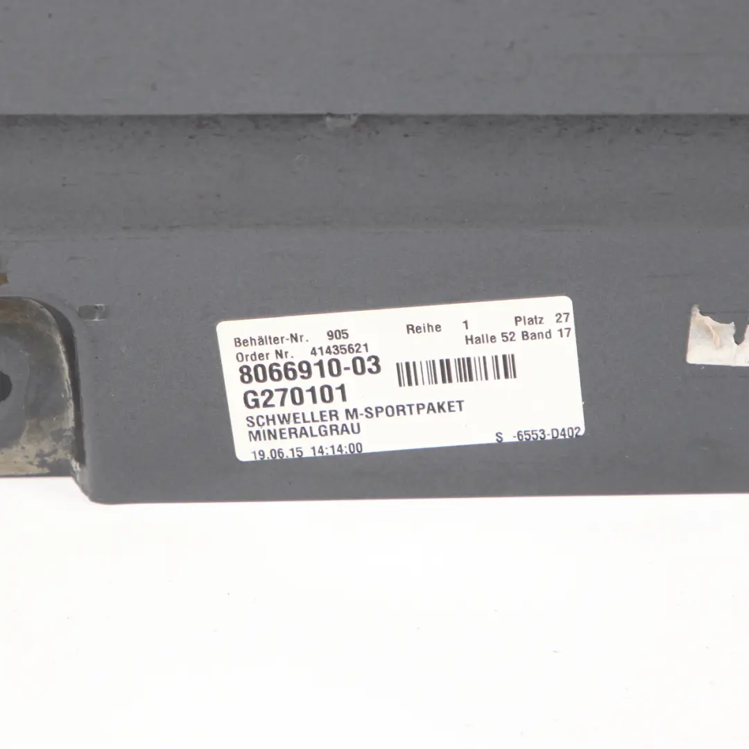 Side Skirt M5 M Sport Door Sill Cover Right O/S Mineralgrau Grey - B39 to BMW F10 with Part number 2298068 BMW F10 Side Skirt M5 M Sport Door Sill Cover Right O/S Mineralgrau Grey - B39 - SKU 2298068-MG - Part number 2298068