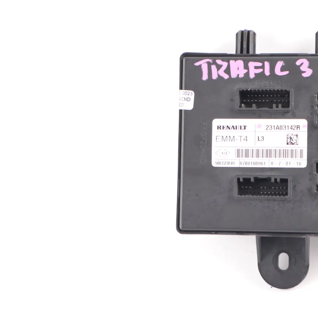 Control Unit Module ECU EMM-T4 to Renault Trafic 3 Vauxhall Vivaro B with Part number 231A03142R Renault Trafic 3 Vauxhall Vivaro B Control Unit Module ECU EMM-T4 - SKU 231A03142R - Part number 231A03142R