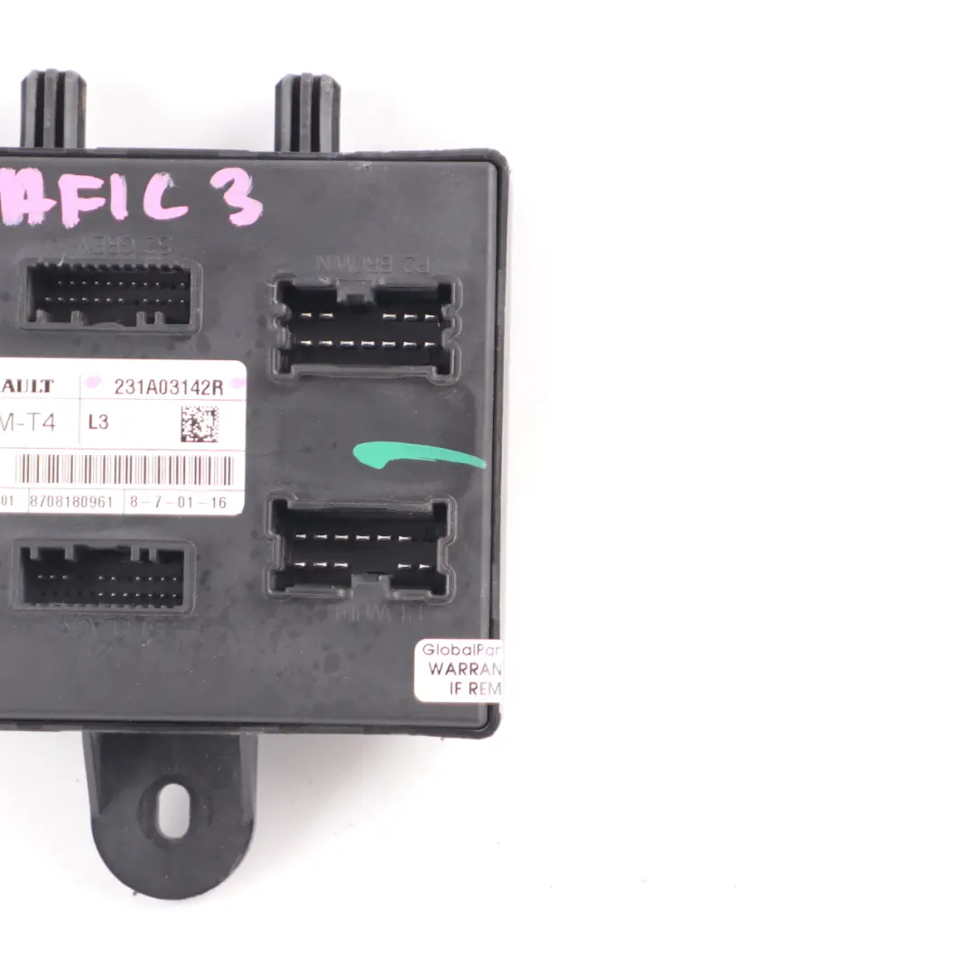 Control Unit Module ECU EMM-T4 to Renault Trafic 3 Vauxhall Vivaro B with Part number 231A03142R Renault Trafic 3 Vauxhall Vivaro B Control Unit Module ECU EMM-T4 - SKU 231A03142R - Part number 231A03142R