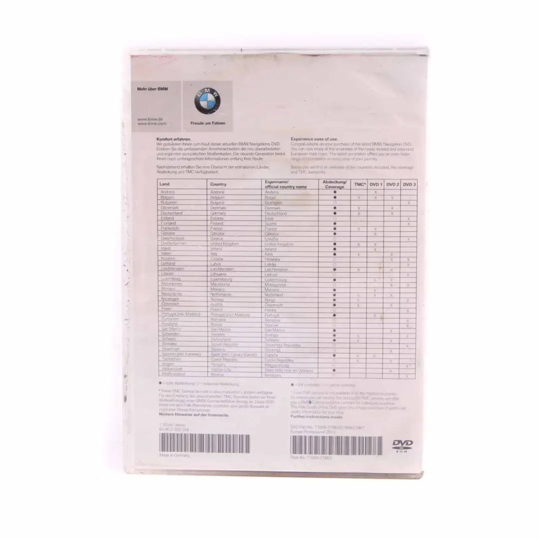 Disc Professional Navigation 2015 Update DVD Road Map Europe to BMW with Part number 2350554 BMW Disc Professional Navigation 2015 Update DVD Road Map Europe - SKU 2350554 - Part number 2350554