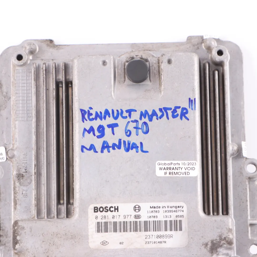 M9T 670 2.3 DCI Diesel Engine Unit ECU Manual to Renault Master 3 with Part number 237100899R Renault Master 3 M9T 670 2.3 DCI Diesel Engine Unit ECU Manual - SKU 237100899R - Part number 237100899R