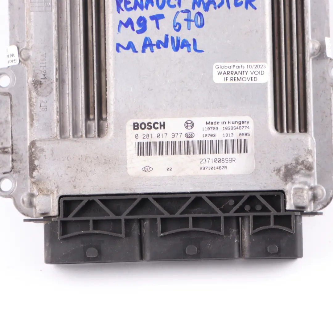 M9T 670 2.3 DCI Diesel Engine Unit ECU Manual to Renault Master 3 with Part number 237100899R Renault Master 3 M9T 670 2.3 DCI Diesel Engine Unit ECU Manual - SKU 237100899R - Part number 237100899R