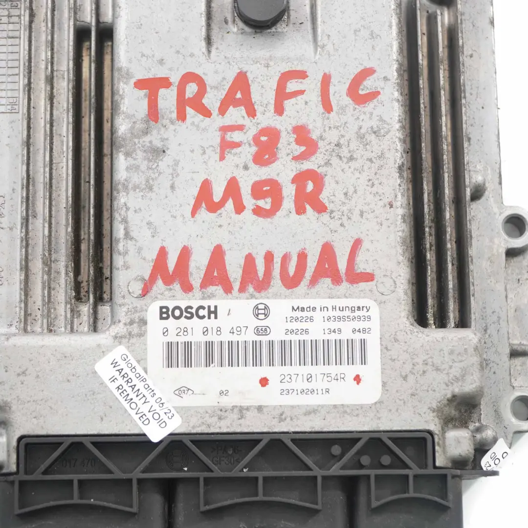 M9R 2.0 DCI Módulo Unidad Control Motor ECU Manual para Renault Trafic F83 con número de pieza 237101754R Renault Trafic F83 M9R 2.0 DCI Módulo Unidad Control Motor ECU Manual - SKU 237101754R - Número de pieza 237101754R