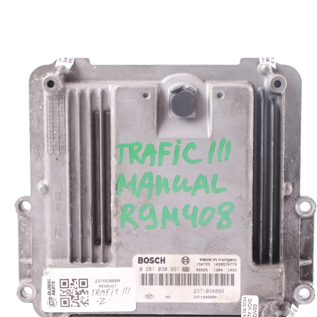 Renault Trafic 3 R9M 1.6 DCI Engine Control Unit Module ECU Manual - SKU 237103888R - Part number 237103888R