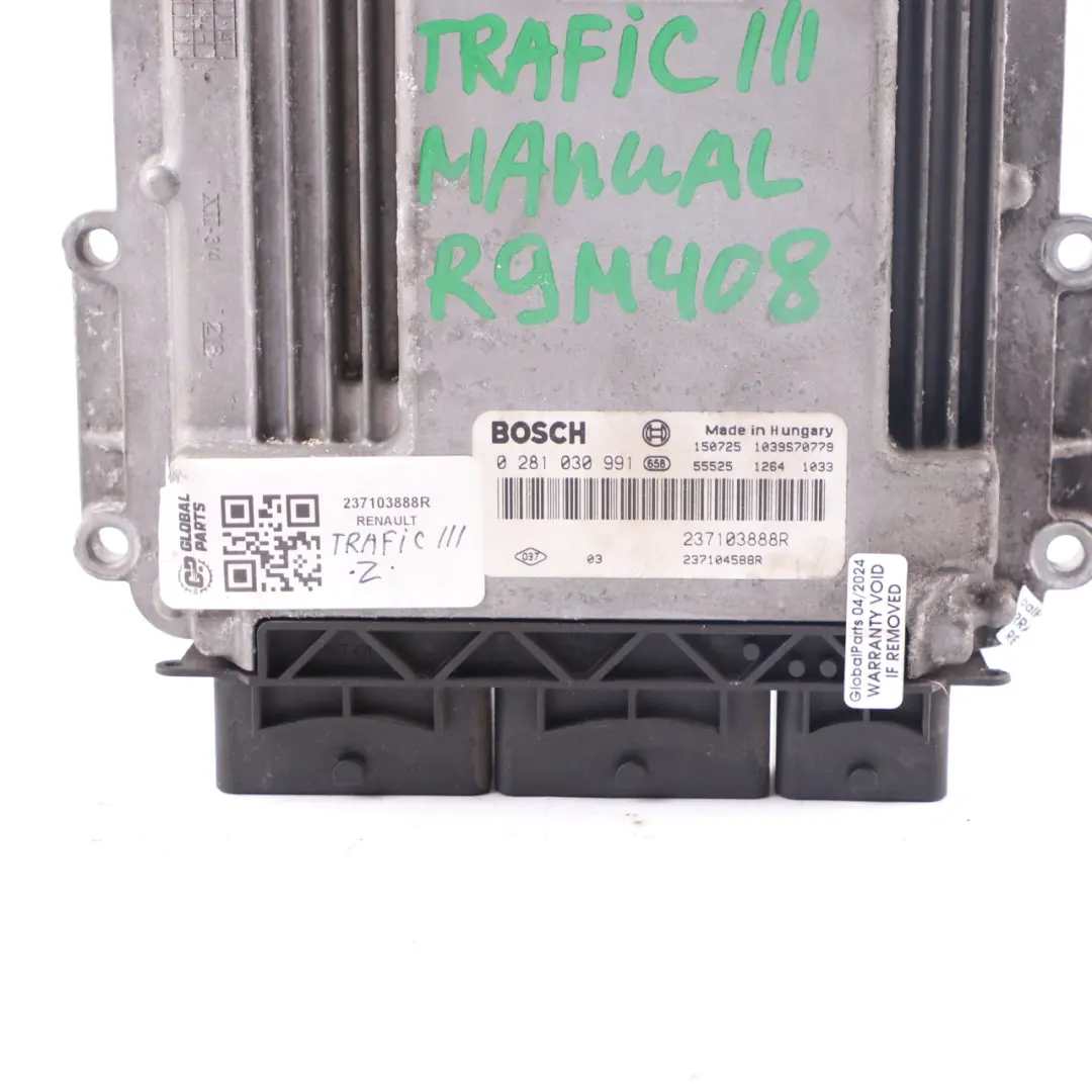Renault Trafic 3 R9M 1.6 DCI Engine Control Unit Module ECU Manual - SKU 237103888R - Part number 237103888R