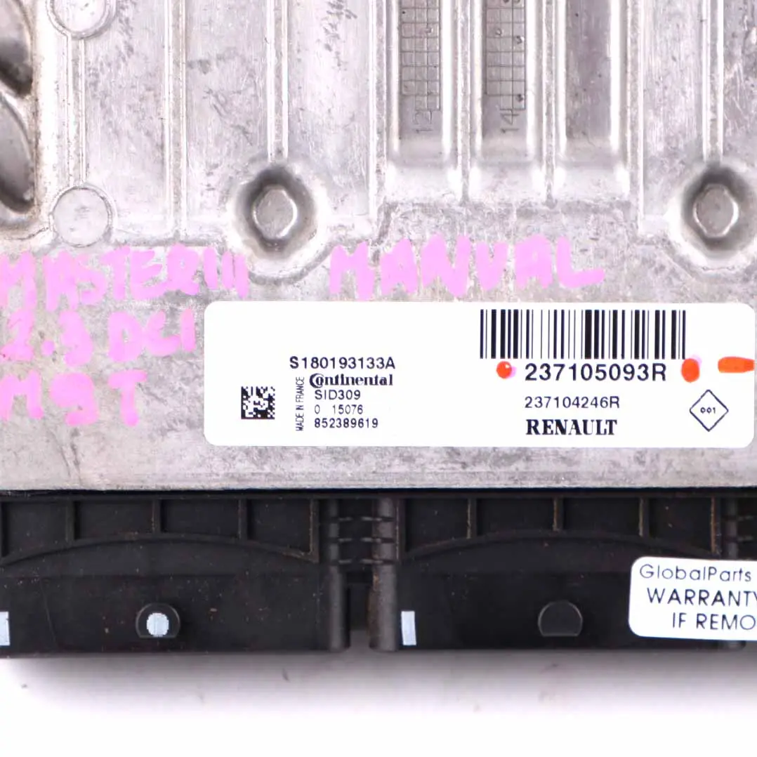 Renault Master 3 2.3 DCI M9T Engine ECU Kit USM 2 Keys Lock Manual - SKU 237105093R-1 - Part number 237105093R