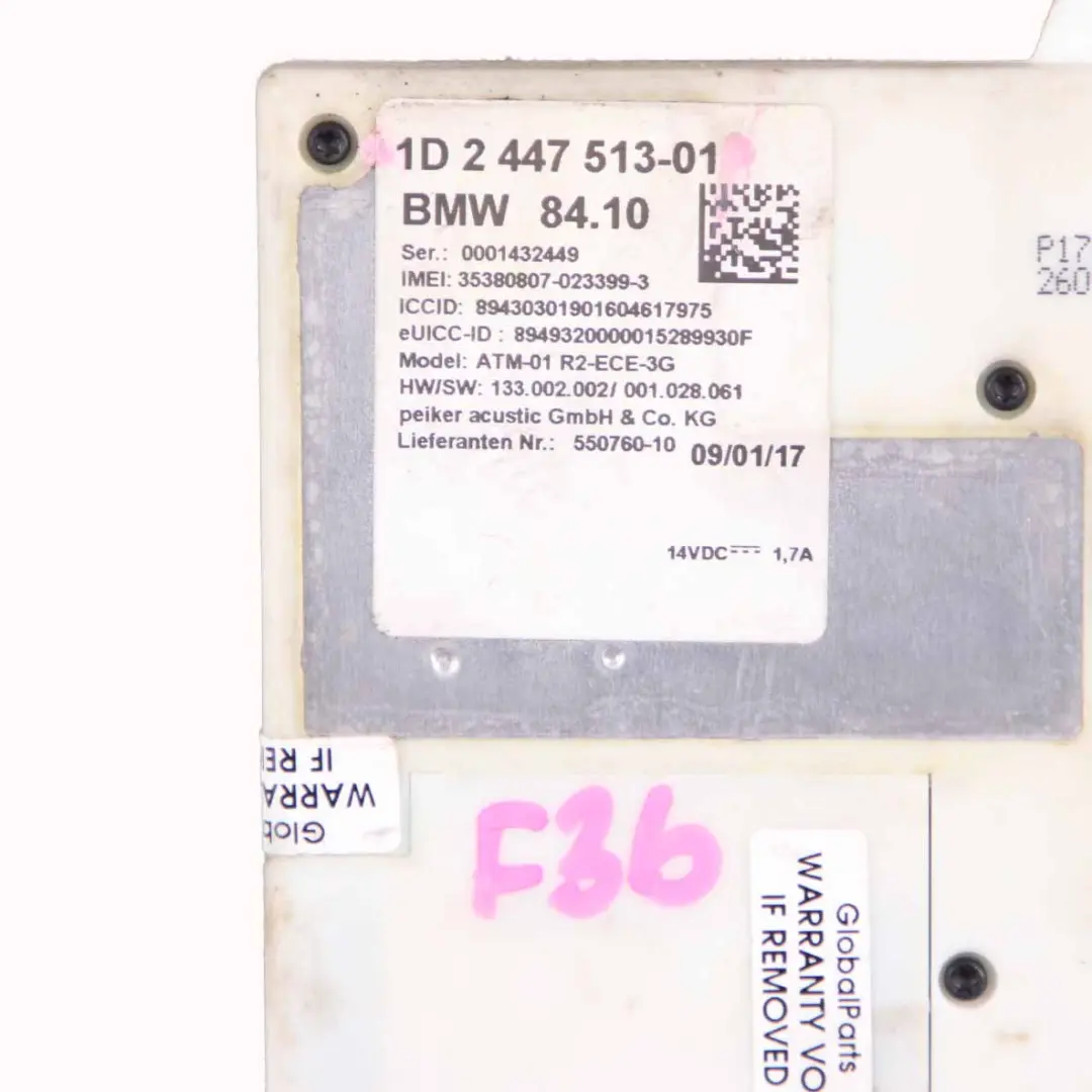 Telematics Telephone Control Module ATM ECE 3G to BMW F30 F32 F36 with Part number 2447513 BMW F30 F32 F36 Telematics Telephone Control Module ATM ECE 3G - SKU 2447513 - Part number 2447513