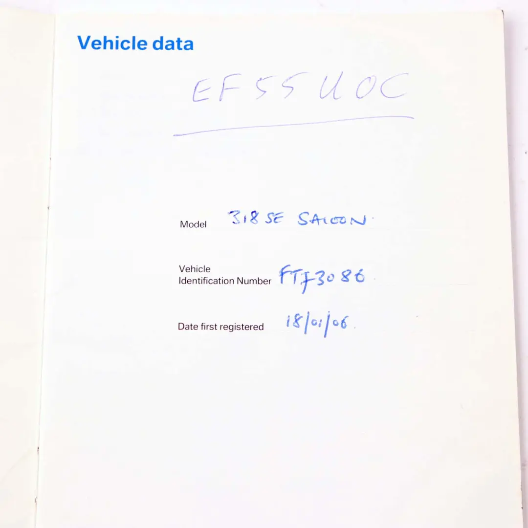 BMW 3 Series E90 E91 Service Booklet Owner's Handbook Pouch Case Wallet - SKU 2600001 - Part number 2600001