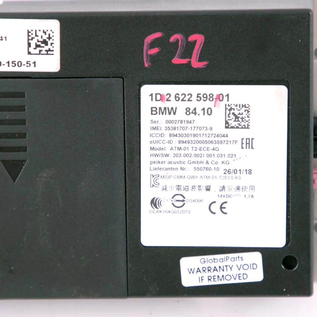BMW F20 F21 F23 F30 F31 F32 Telematik Steuergerät Modul ATM ECE 4G - SKU 2622598 - Teilenummer 2622598
