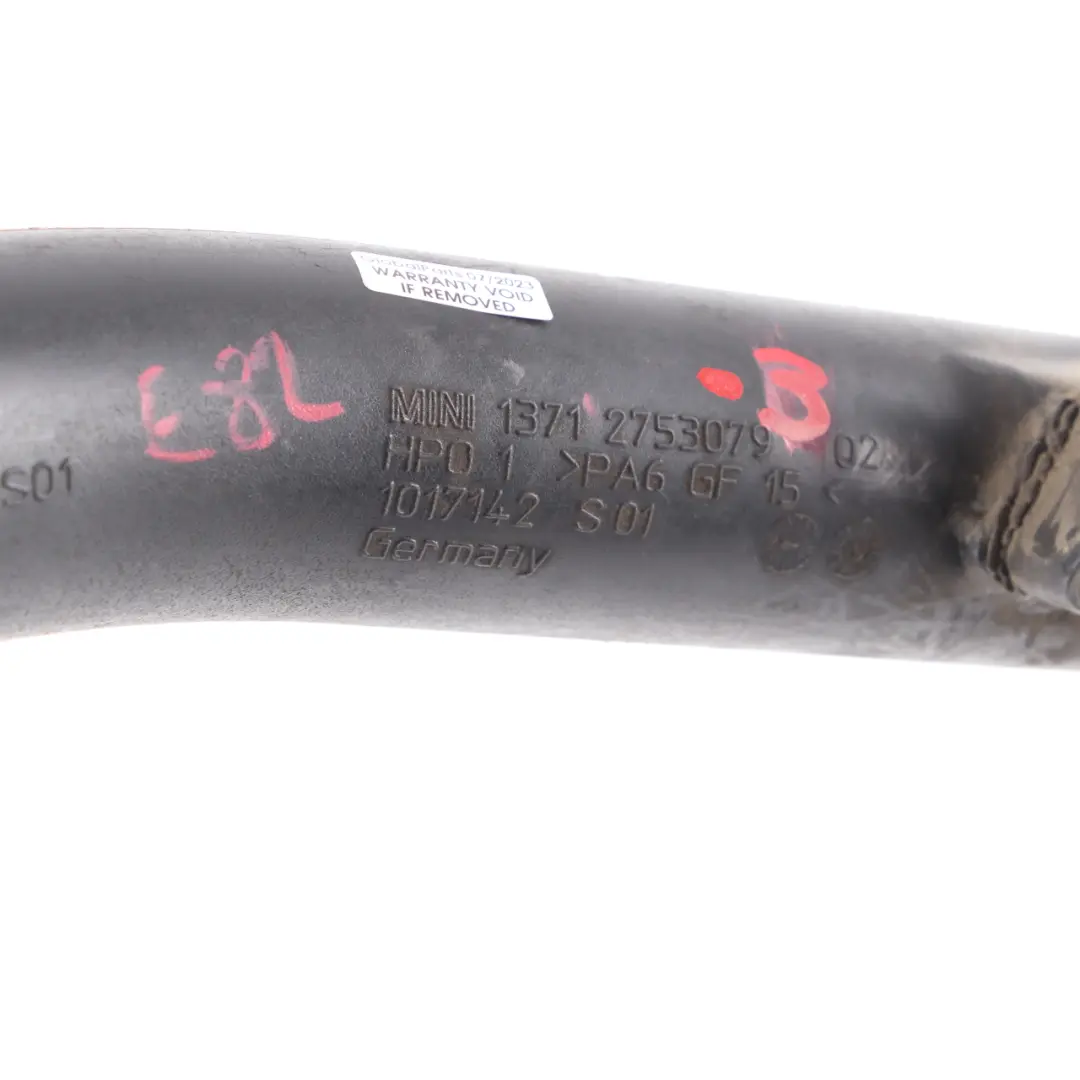 Charge Air Turbo Tube Pipe to Mini Cooper One D R55 R56 W16 Intercooler with Part number 2753079 Mini Cooper One D R55 R56 W16 Intercooler Charge Air Turbo Tube Pipe - SKU 2753079-3 - Part number 2753079