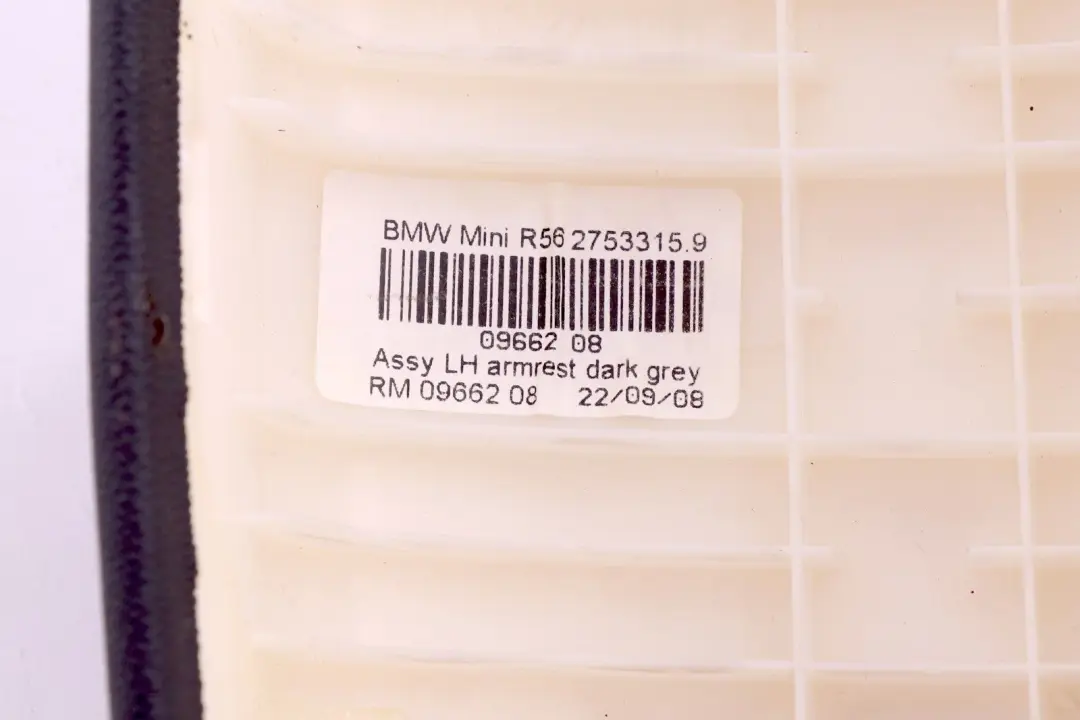 Armrest Door Trim Panel Left N/S Dark Grey to Mini Cooper One 2 R55 R56 with Part number 2753315 Mini Cooper One 2 R55 R56 Armrest Door Trim Panel Left N/S Dark Grey - SKU 2753315-2 - Part number 2753315