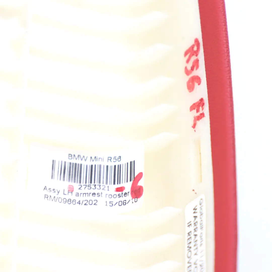 Armlehne Türverkleidung Tür Vorne Links Rooster Red Rot 2752473 für Mini Cooper R56 mit Teilenummer 2753321 Mini Cooper R56 Armlehne Türverkleidung Tür Vorne Links Rooster Red Rot 2752473 - SKU 2753321-6 - Teilenummer 2753321