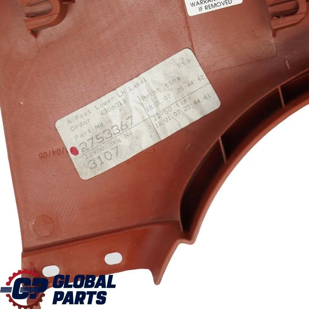 Front Left N/S Lateral Entry Trim Panel Bottom Redwood Red to BMW MINI Cooper R56 with Part number 2753367 BMW MINI Cooper R56 Front Left N/S Lateral Entry Trim Panel Bottom Redwood Red - SKU 2753367 - Part number 2753367