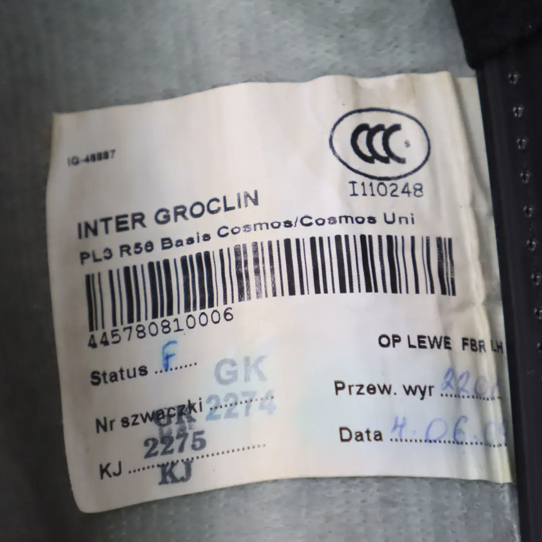 Oparcie Fotela Lewe Przednie Materiał Czarny do Mini R56 LCI R58 R59 o numerze 2753449 Mini R56 LCI R58 R59 Oparcie Fotela Lewe Przednie Materiał Czarny - SKU 2753449-3 - Numer Części 2753449