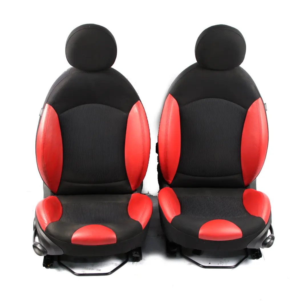 Seats Mini Cooper R56 Sport Fabric Cloth / Red Leather Front Rear Seat Set to with Part number 2753480 Seats Mini Cooper R56 Sport Fabric Cloth / Red Leather Front Rear Seat Set - SKU 2753480-1 - Part number 2753480