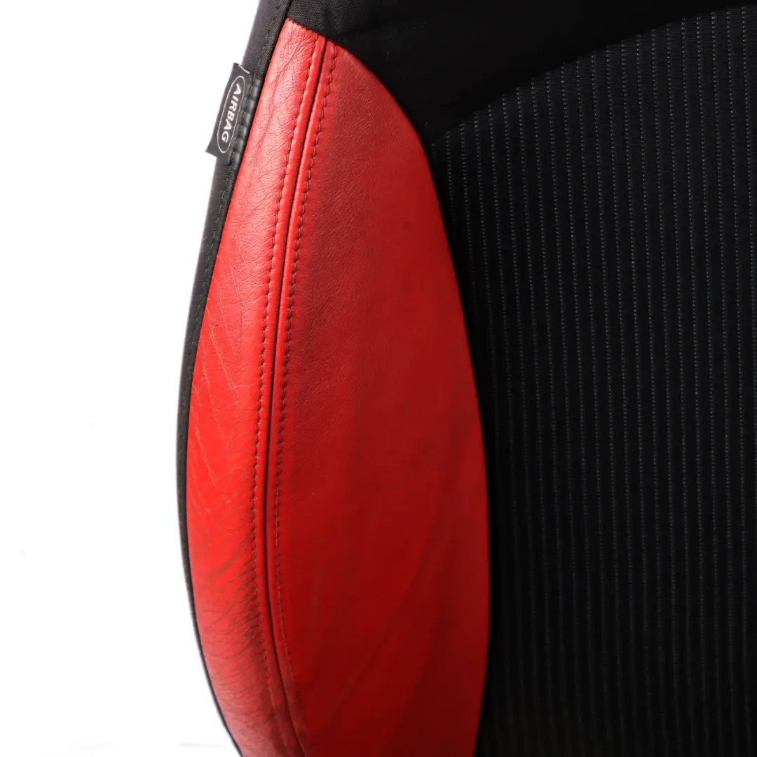 Seats Mini Cooper R56 Sport Fabric Cloth / Red Leather Front Rear Seat Set to with Part number 2753480 Seats Mini Cooper R56 Sport Fabric Cloth / Red Leather Front Rear Seat Set - SKU 2753480-1 - Part number 2753480
