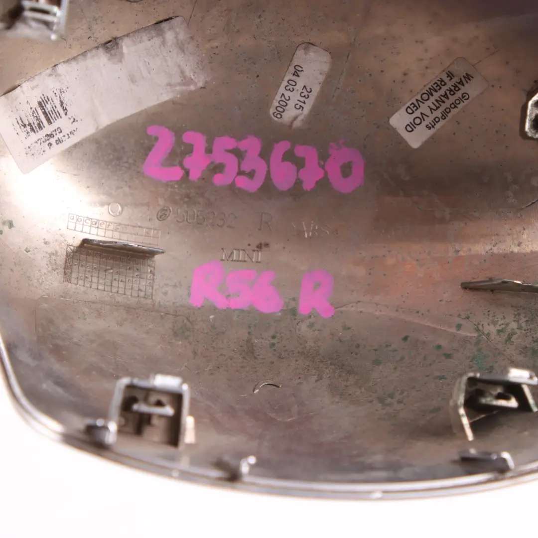 Wing Mirror Mini R55 R56 R57 R60 Cap Casing Right O/S Chrome to Cover with Part number 2753670 Cover Wing Mirror Mini R55 R56 R57 R60 Cap Casing Right O/S Chrome - SKU 2753670 - Part number 2753670