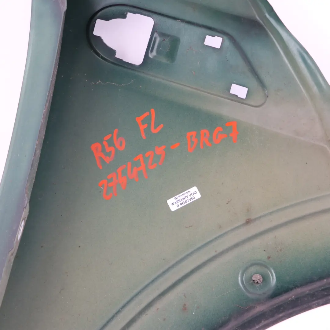 Side Wing Panel Front Left N/S R55 R57 British Green Metallic - A67 to Mini R56 with Part number 2754725 Mini R56 Side Wing Panel Front Left N/S R55 R57 British Green Metallic - A67 - SKU 2754725-BRG7 - Part number 2754725