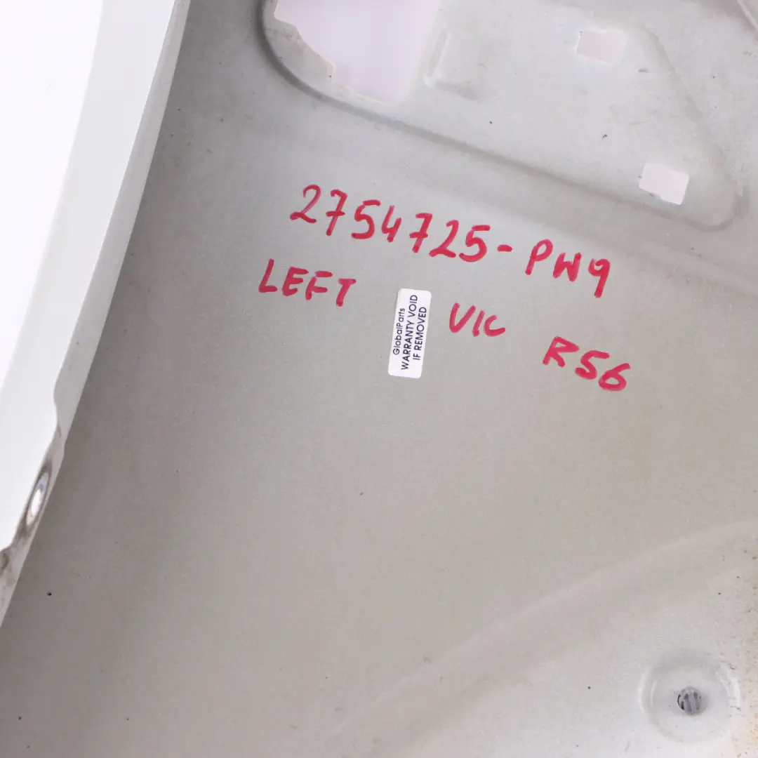 Front Left Wing Side Panel N/S Pepper White - 850 to Mini Cooper R55 R56 R57 9 with Part number 2754725 Mini Cooper R55 R56 R57 9 Front Left Wing Side Panel N/S Pepper White - 850 - SKU 2754725-PW9 - Part number 2754725