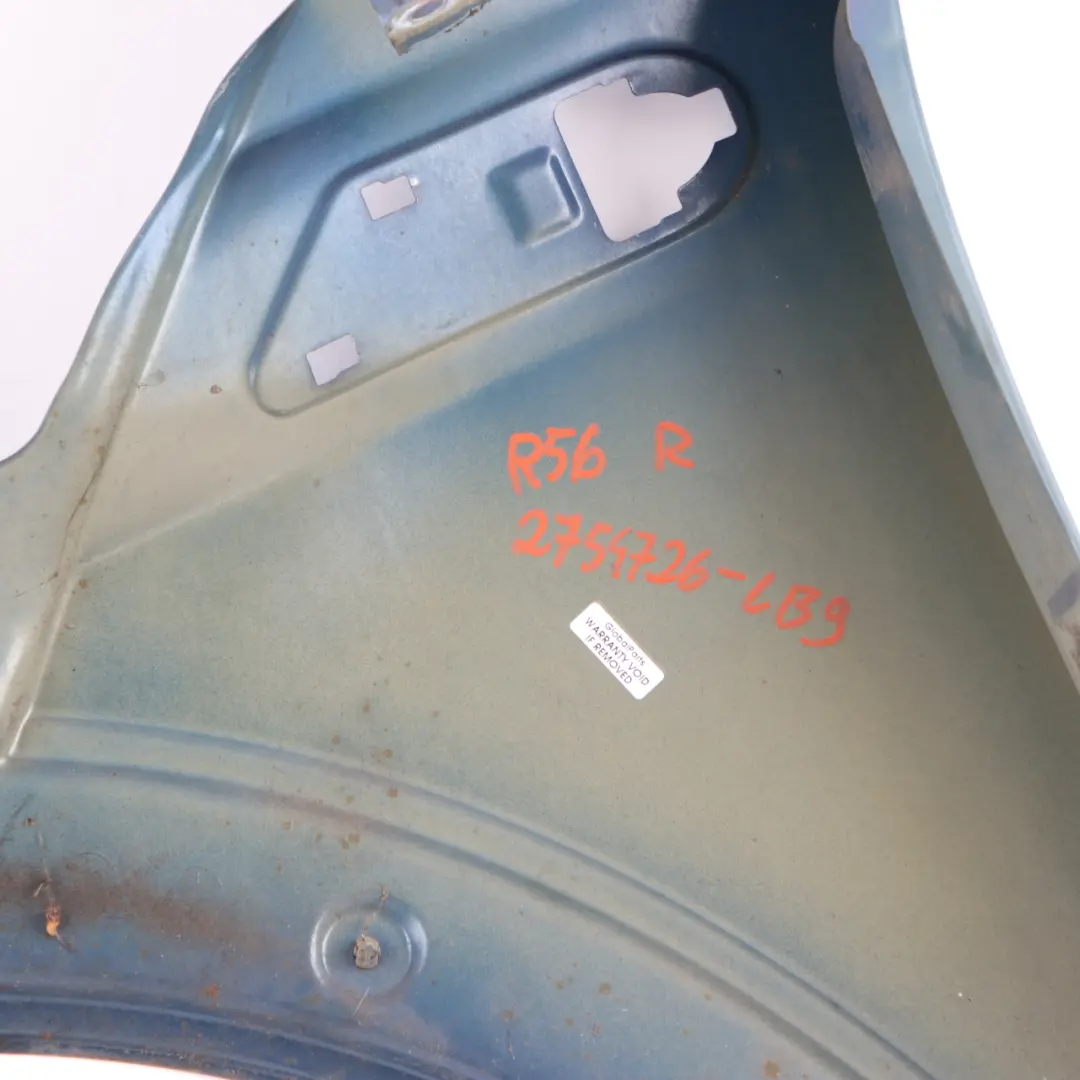 Side Wing Panel Front Right O/S Fender R55 R57 Lightning Blue - A63 to Mini R56 with Part number 2754726 Mini R56 Side Wing Panel Front Right O/S Fender R55 R57 Lightning Blue - A63 - SKU 2754726-LB9 - Part number 2754726