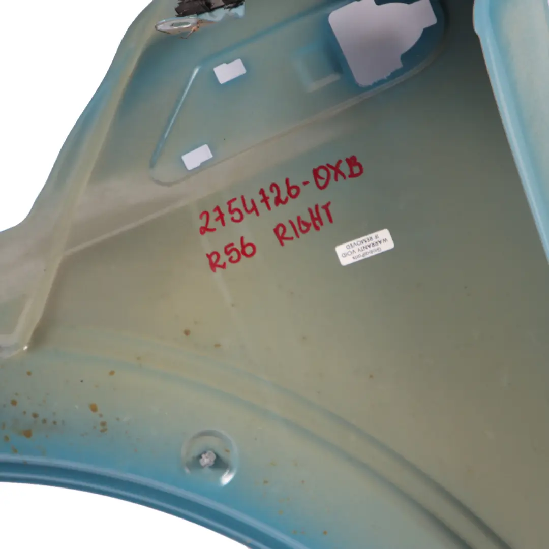 Side Panel Front Right Wing O/S Oxygen Blue A74 to Mini Cooper R55 R56 R57 with Part number 2754726 Mini Cooper R55 R56 R57 Side Panel Front Right Wing O/S Oxygen Blue A74 - SKU 2754726-OXB - Part number 2754726