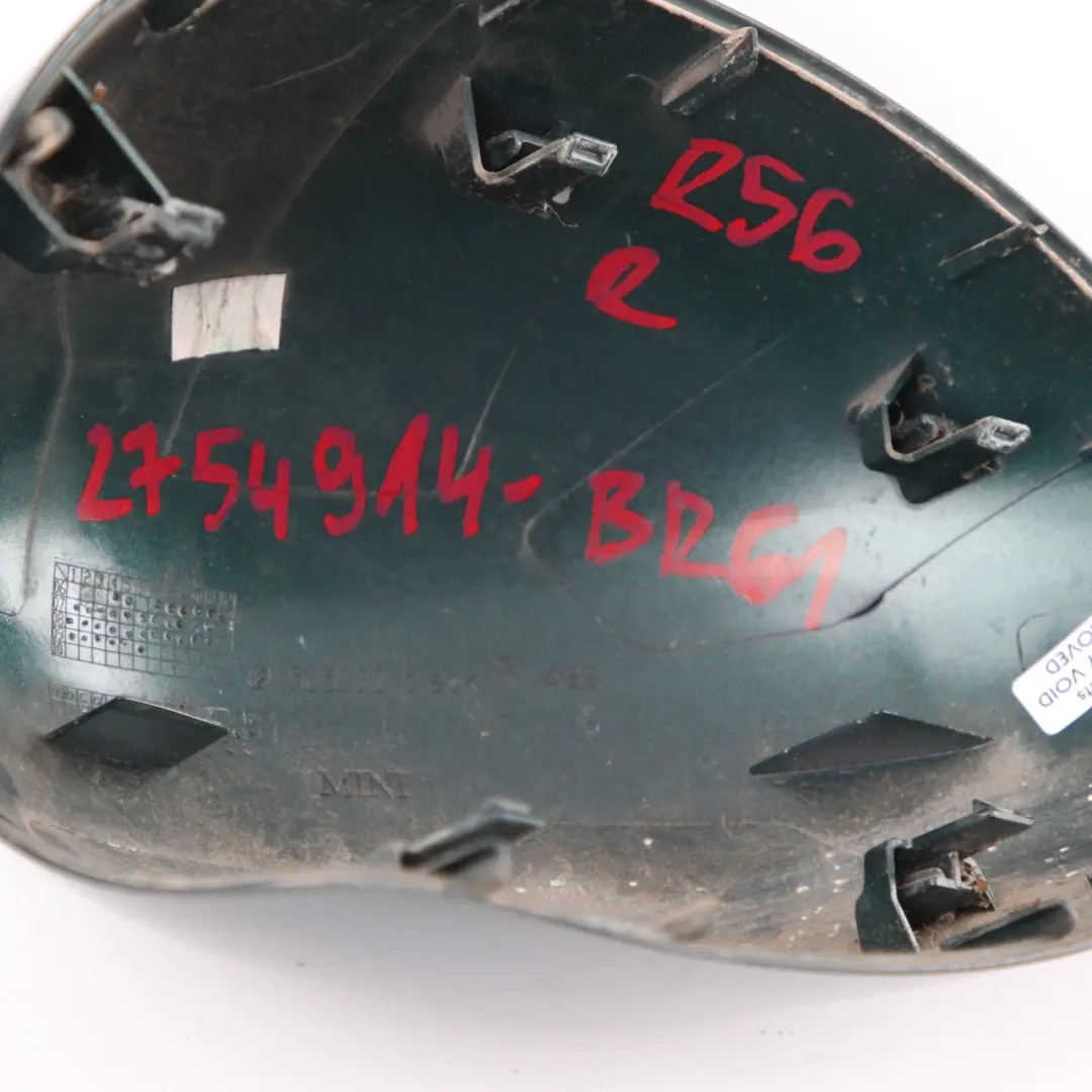 Mirror Wing Mini R55 R56 R60 1 Cap Casing Right British Racing Green A67 to Cover with Part number 2754914 Cover Mirror Wing Mini R55 R56 R60 1 Cap Casing Right British Racing Green A67 - SKU 2754914-BRG1 - Part number 2754914