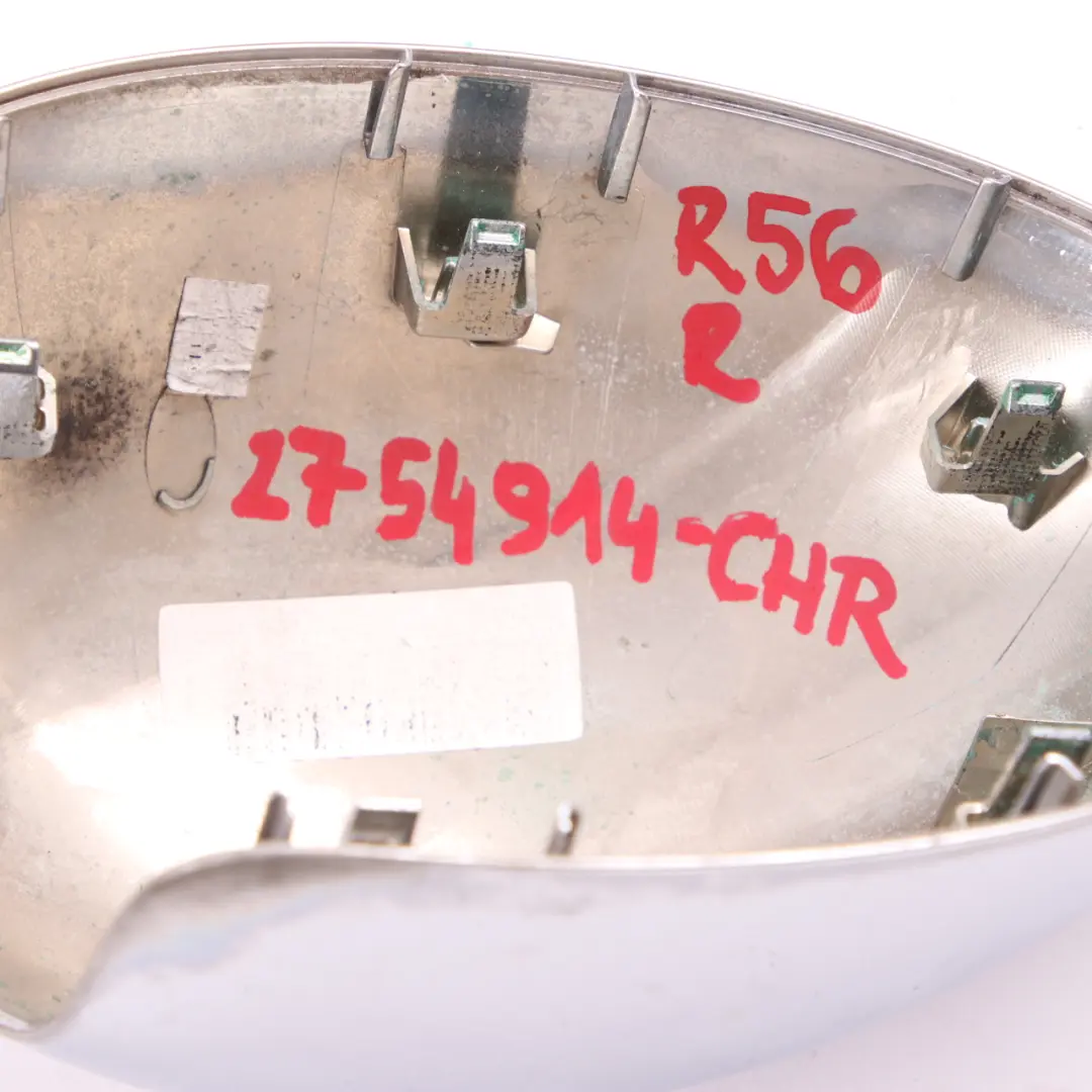 Tapa del Espejo Retrovisor Derecho Cromada para Mini Cooper One R55 R56 R60 con número de pieza 2754914 Mini Cooper One R55 R56 R60 Tapa del Espejo Retrovisor Derecho Cromada - SKU 2754914-CHR - Número de pieza 2754914