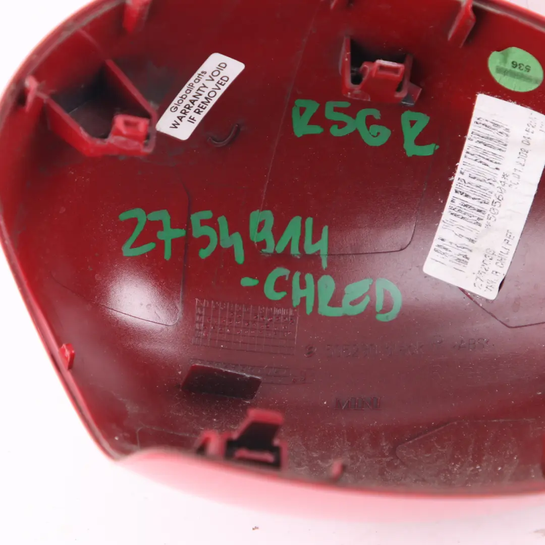 Couverture de Rétroviseur Droite piment rouge 851 pour Mini Cooper R55 R56 R57 à propos du numéro de pièce 2754914 Mini Cooper R55 R56 R57 Couverture de Rétroviseur Droite piment rouge 851 - SKU 2754914-CHRED - Numéro de pièce 2754914