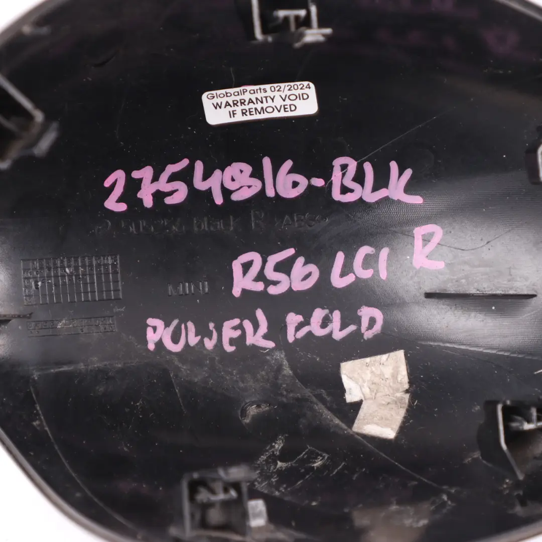 Mirror Cap Mini R56 R55 R57 R60 Wing Mirror Cover Cap Right O/S Black to with Part number 2754916 Mirror Cap Mini R56 R55 R57 R60 Wing Mirror Cover Cap Right O/S Black - SKU 2754916-BLK - Part number 2754916